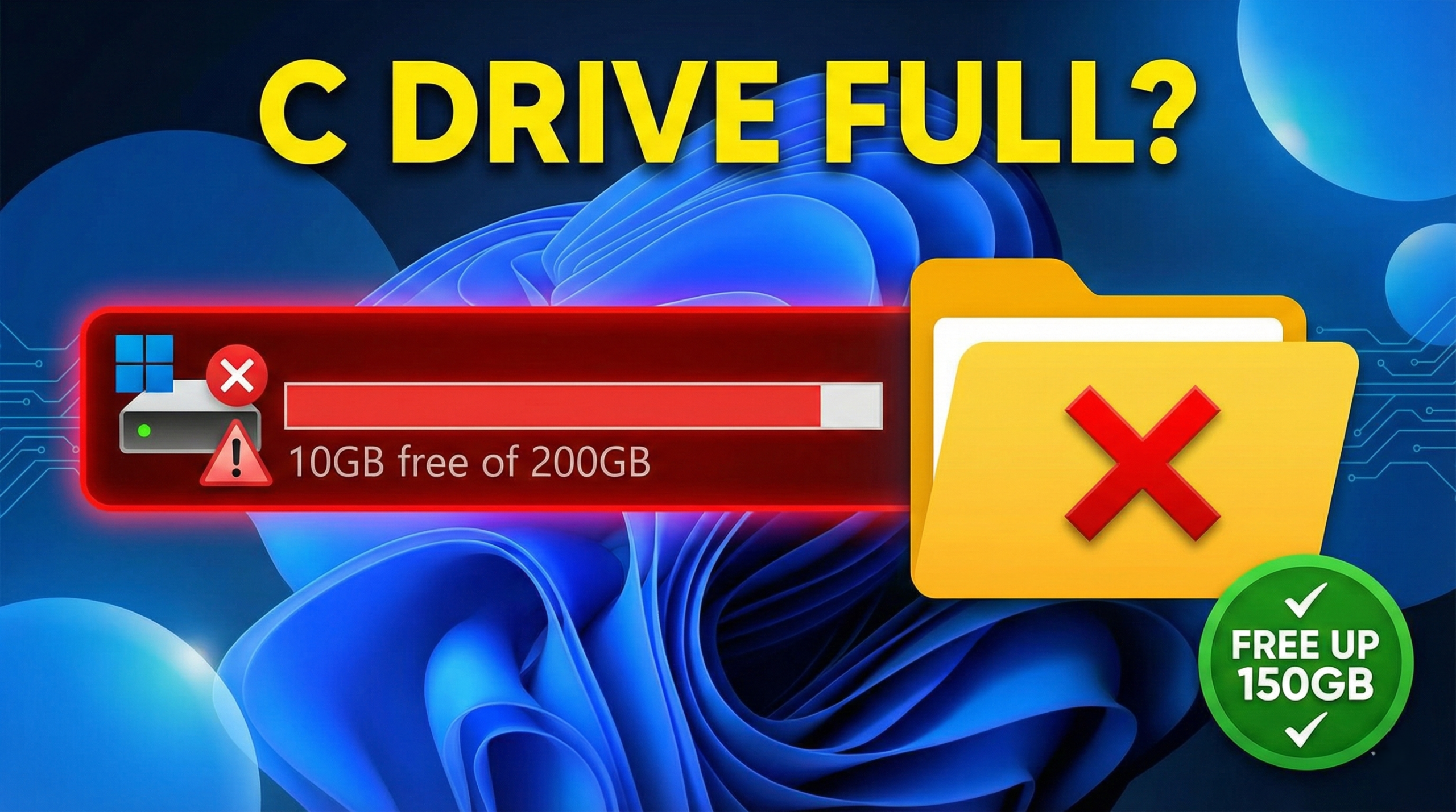C Drive Full warning message with storage space indicator on Windows